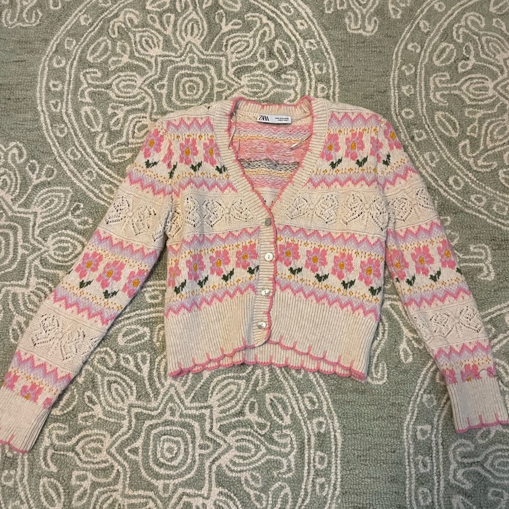 Zara Pink Floral Knit Sweater